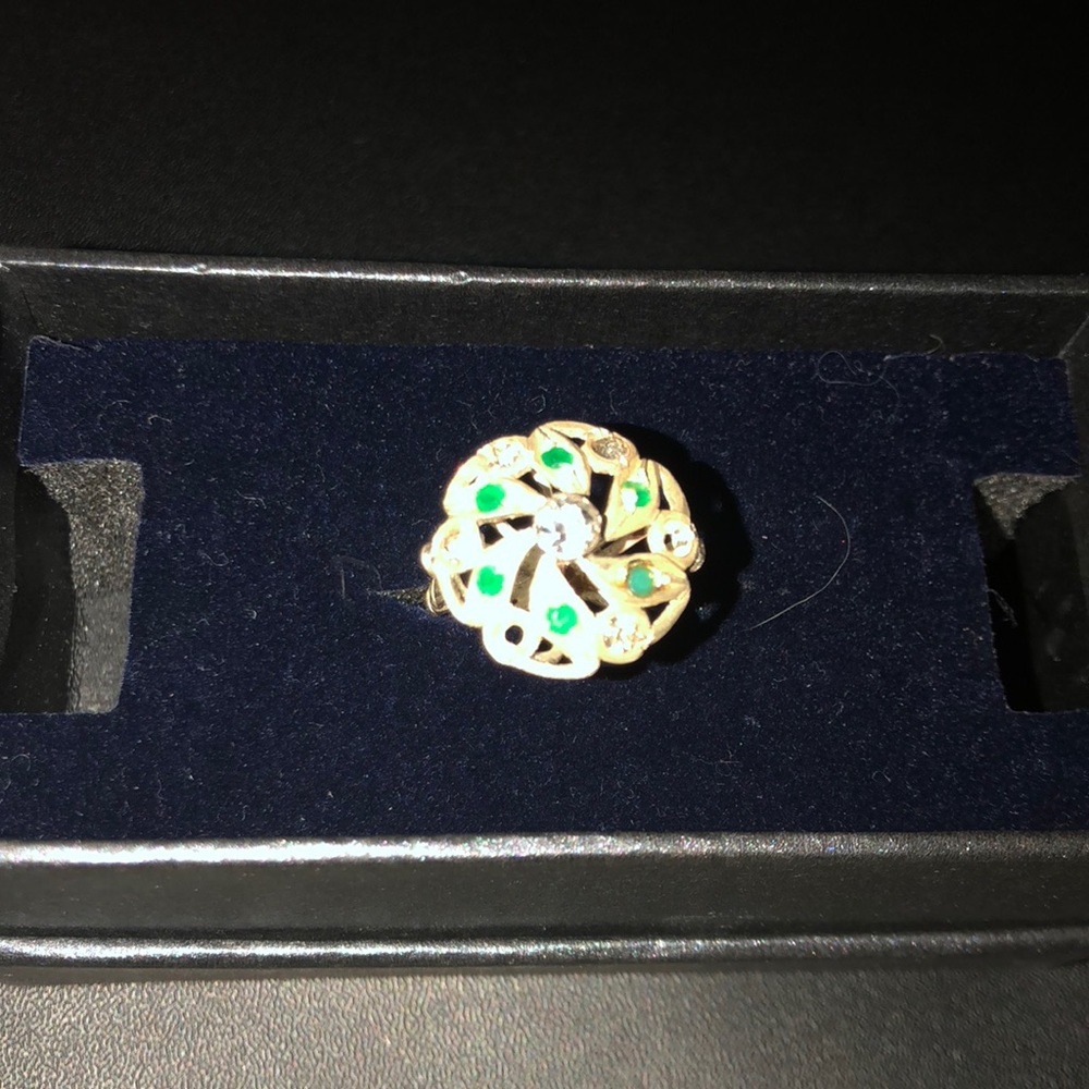 Silver ring with CZs and emeralds